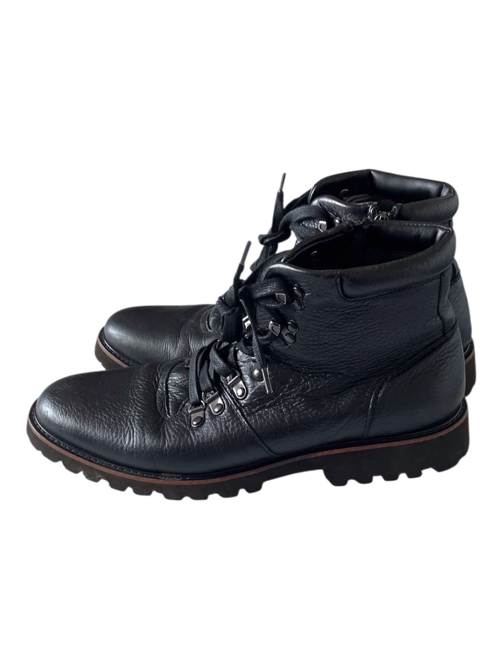Steve Madden Men’s Black Leather Lace-Up Hiking Boots, 11